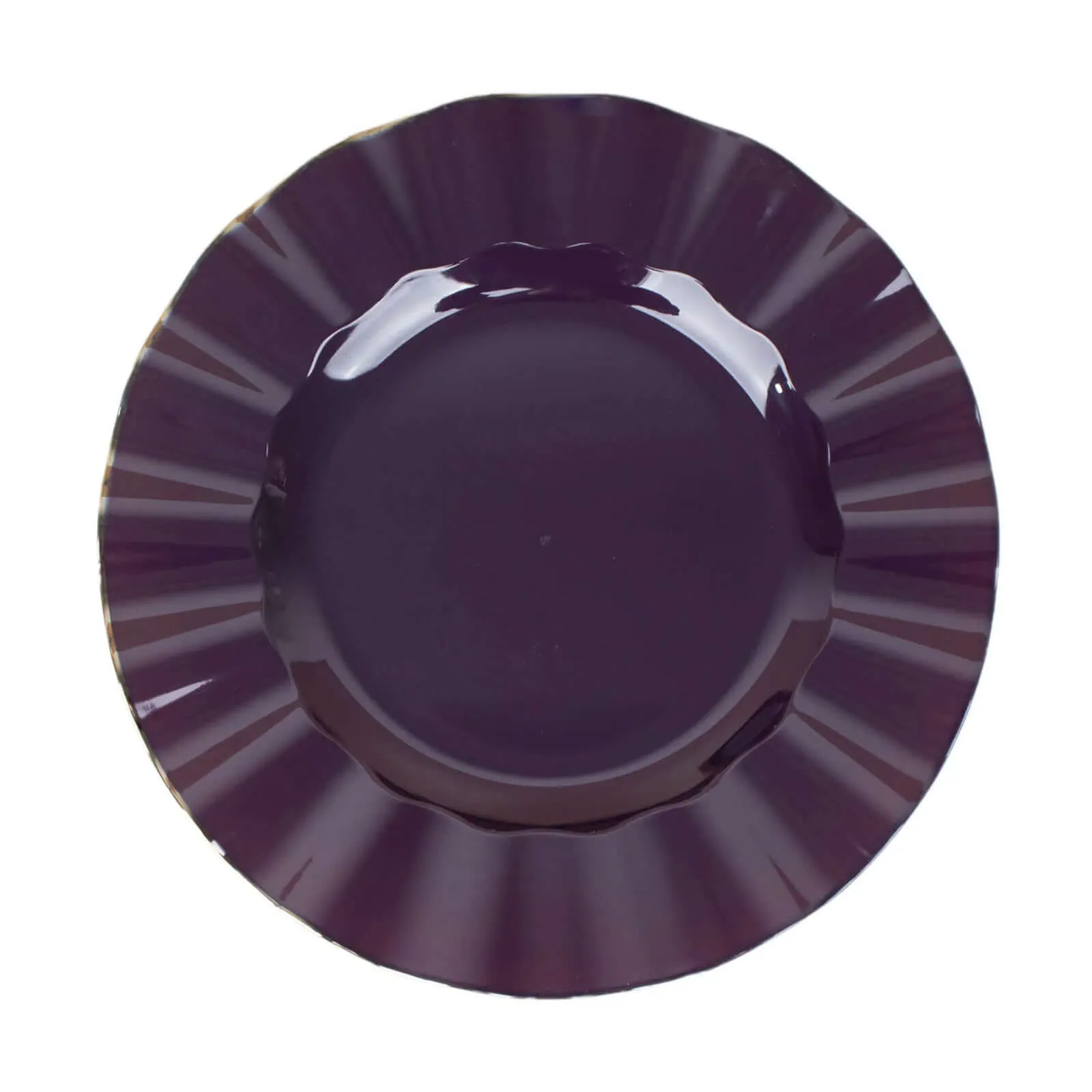 10 Pack 11" Purple Disposable Dinner Plates With Gold Ruffled Rim, Round Plastic Party Plates