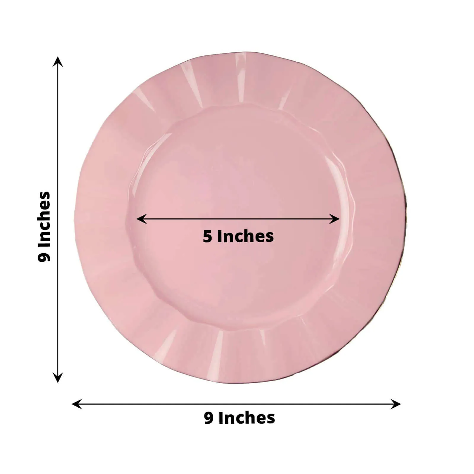 10 Pack 9" Dusty Rose Heavy Duty Disposable Dinner Plates with Gold Ruffled Rim, Hard Plastic Dinnerware