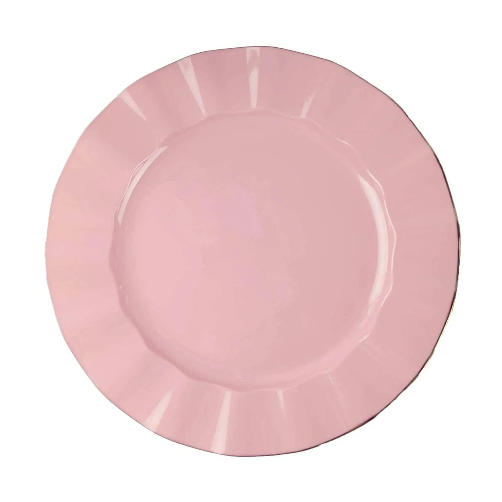 10 Pack 9" Dusty Rose Heavy Duty Disposable Dinner Plates with Gold Ruffled Rim, Hard Plastic Dinnerware