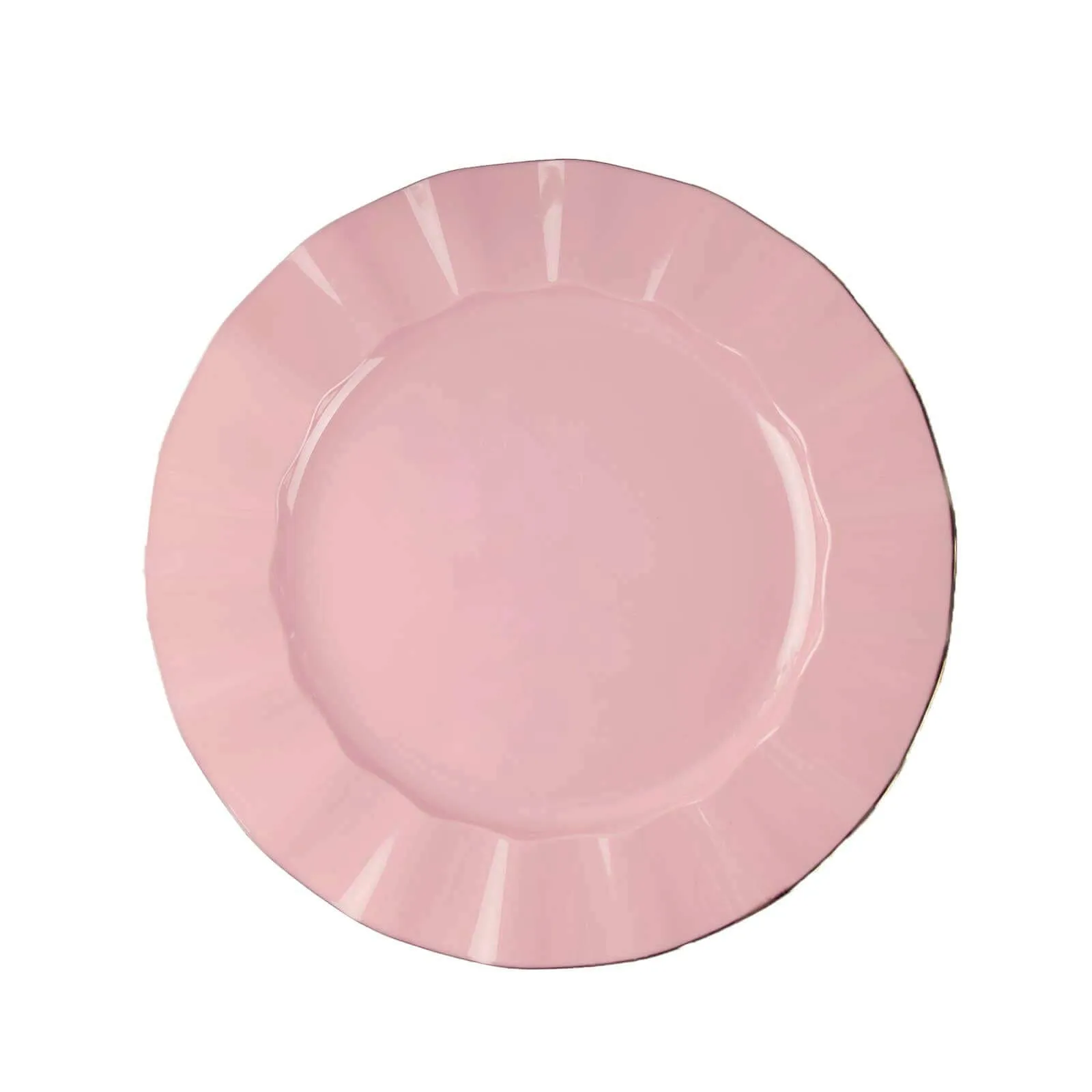 10 Pack 9" Dusty Rose Heavy Duty Disposable Dinner Plates with Gold Ruffled Rim, Hard Plastic Dinnerware