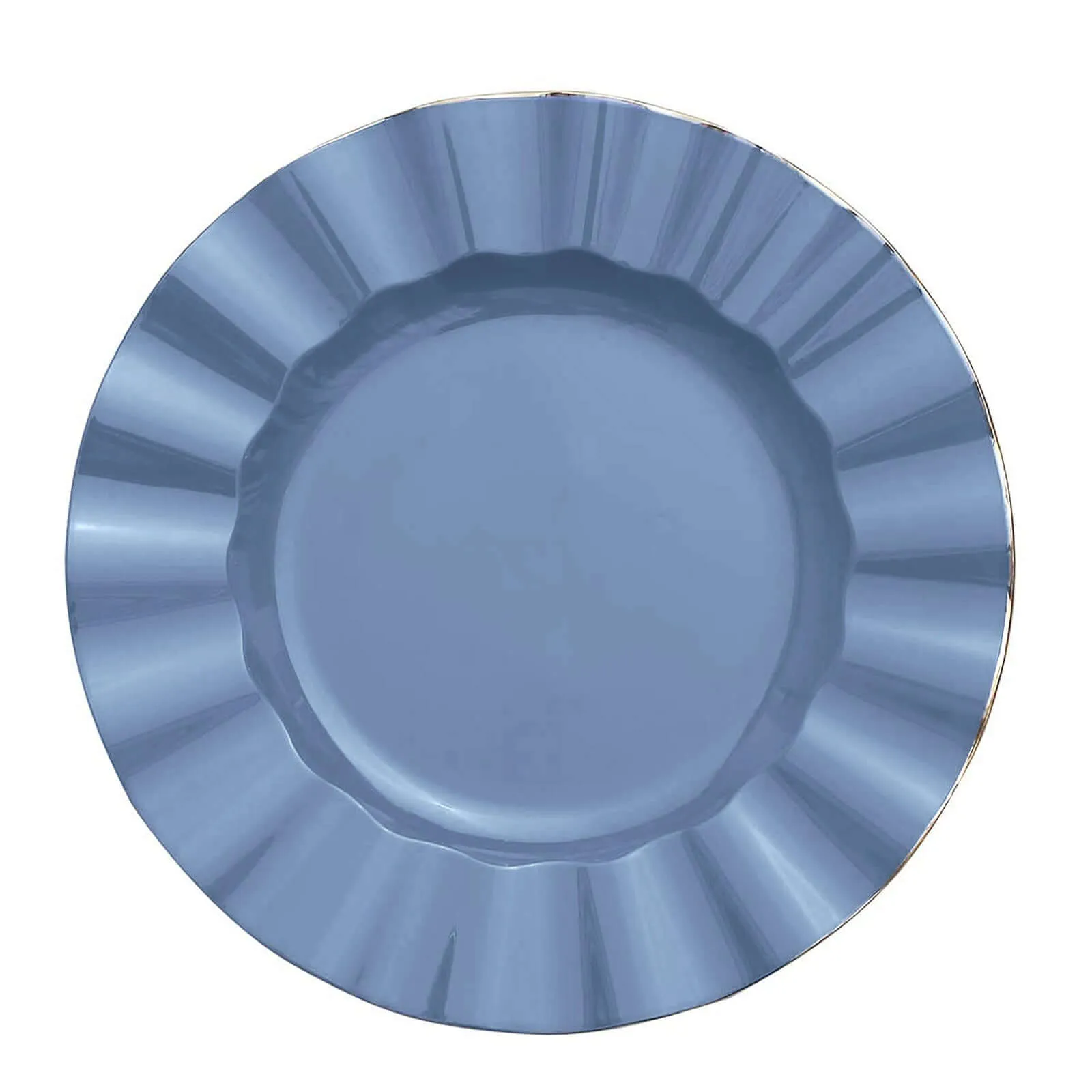 10 Pack 9" Ocean Blue Heavy Duty Disposable Dinner Plates with Gold Ruffled Rim, Hard Plastic Dinnerware