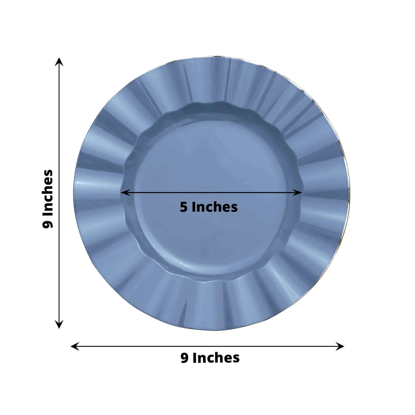 10 Pack 9" Ocean Blue Heavy Duty Disposable Dinner Plates with Gold Ruffled Rim, Hard Plastic Dinnerware