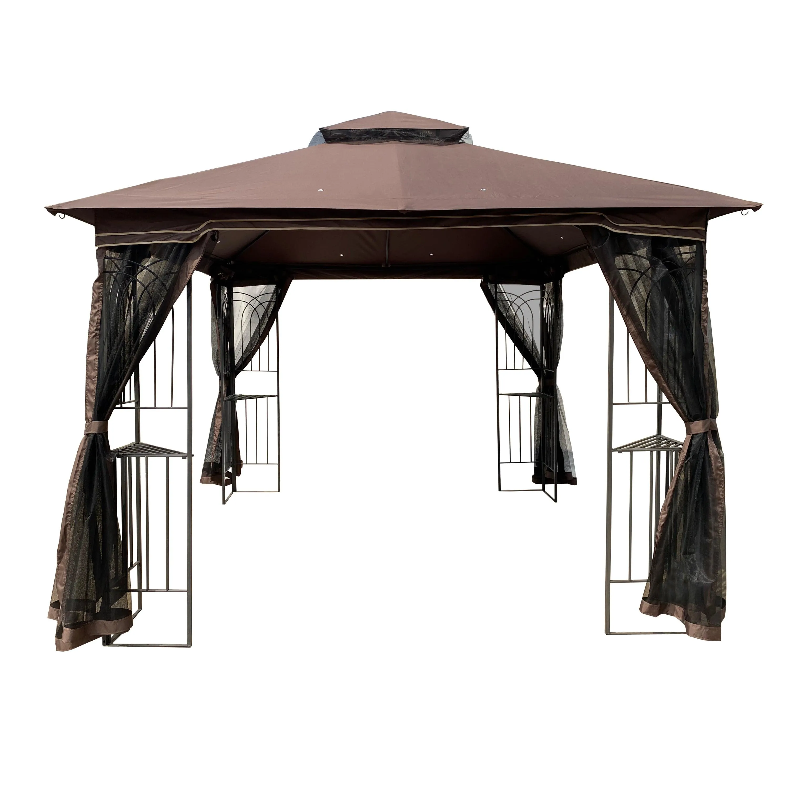 10x10 Outdoor Patio Gazebo Canopy Tent With Ventilated Double Roof And Mosquito net, Brown Top