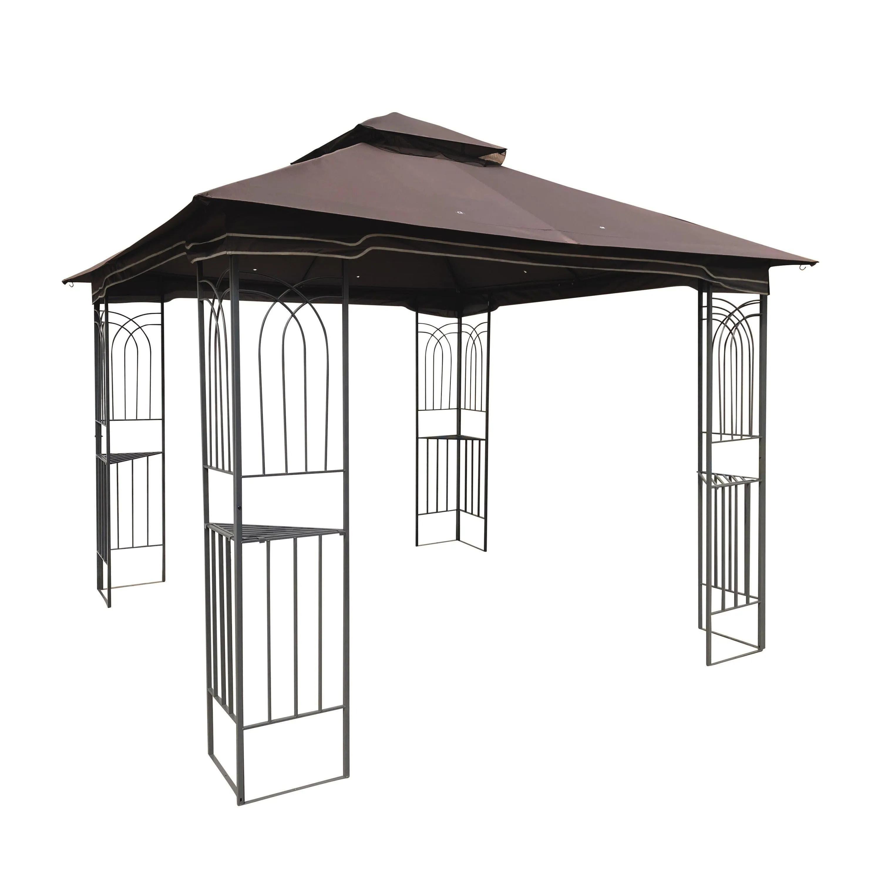 10x10 Outdoor Patio Gazebo Canopy Tent With Ventilated Double Roof And Mosquito net, Brown Top