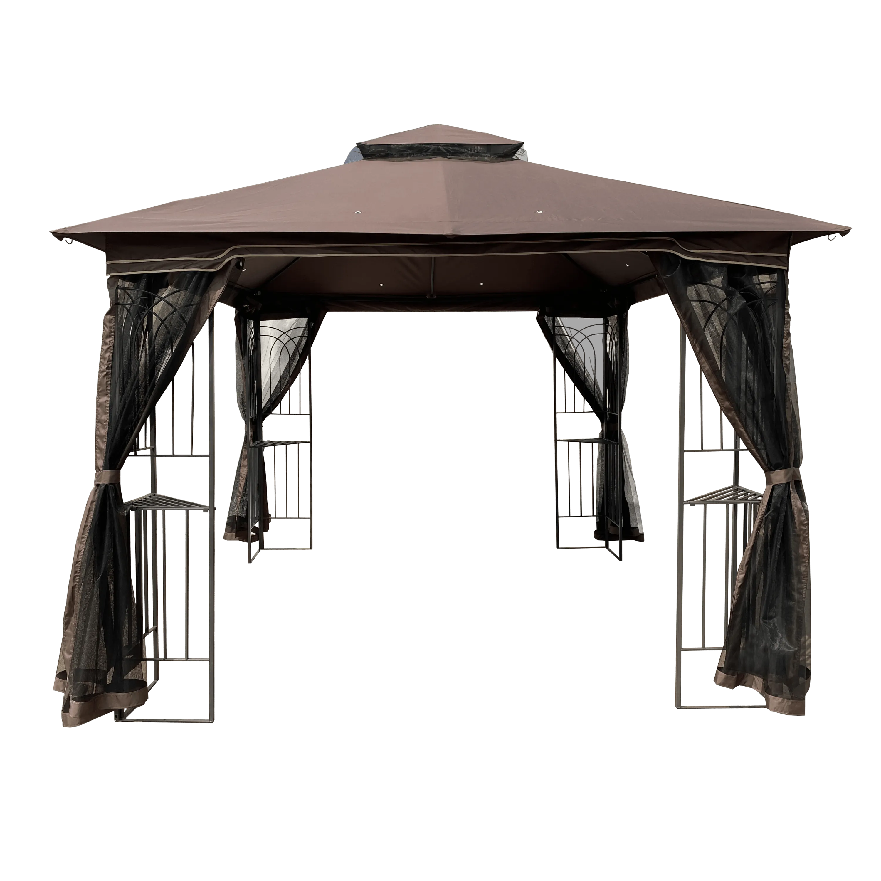 10x10 Outdoor Patio Gazebo Canopy Tent With Ventilated Double Roof And Mosquito net, Brown Top