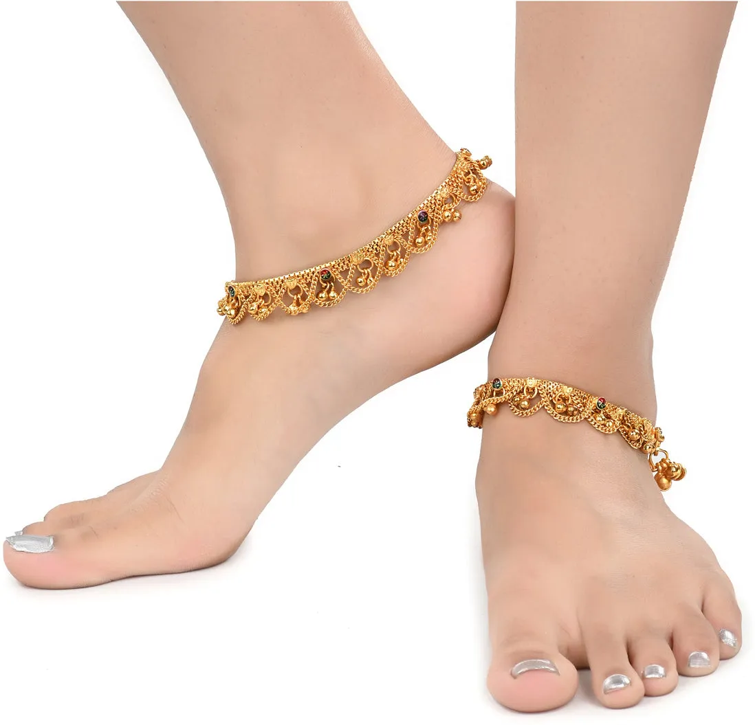 AanyaCentric Gold Plated White Metal Payal Indian Traditional Ethnic Fashion Imitation Jewellery Foot Chain