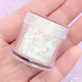 AB White Chunky Glitter in Hexagon Shape | Iridescent Confetti | Aurora Borealis Flakes | Kawaii Resin Craft Supplies (4 grams)