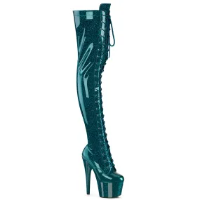 ADORE-3020GP Teal Glitter Green Sexy Thigh High Platform Pole Dancer Boot