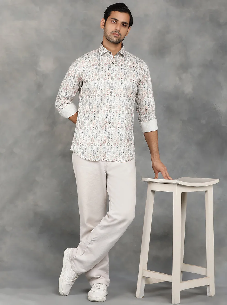 Beige Printed Slim Fit Party Wear Shirt | JB Studio