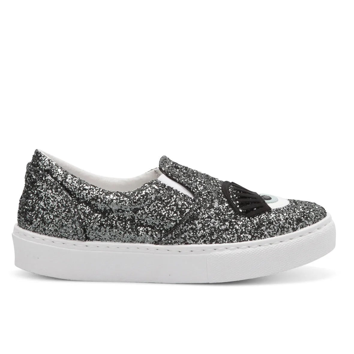 Chiara Ferragni Women's Dark Grey Glitter Flirting Wink Eye Leather Sneaker