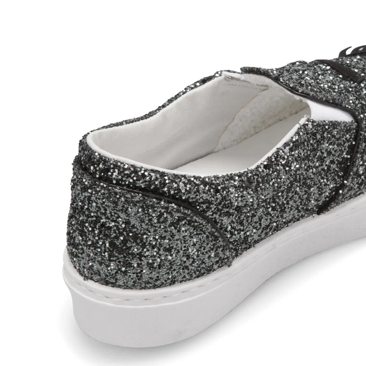 Chiara Ferragni Women's Dark Grey Glitter Flirting Wink Eye Leather Sneaker