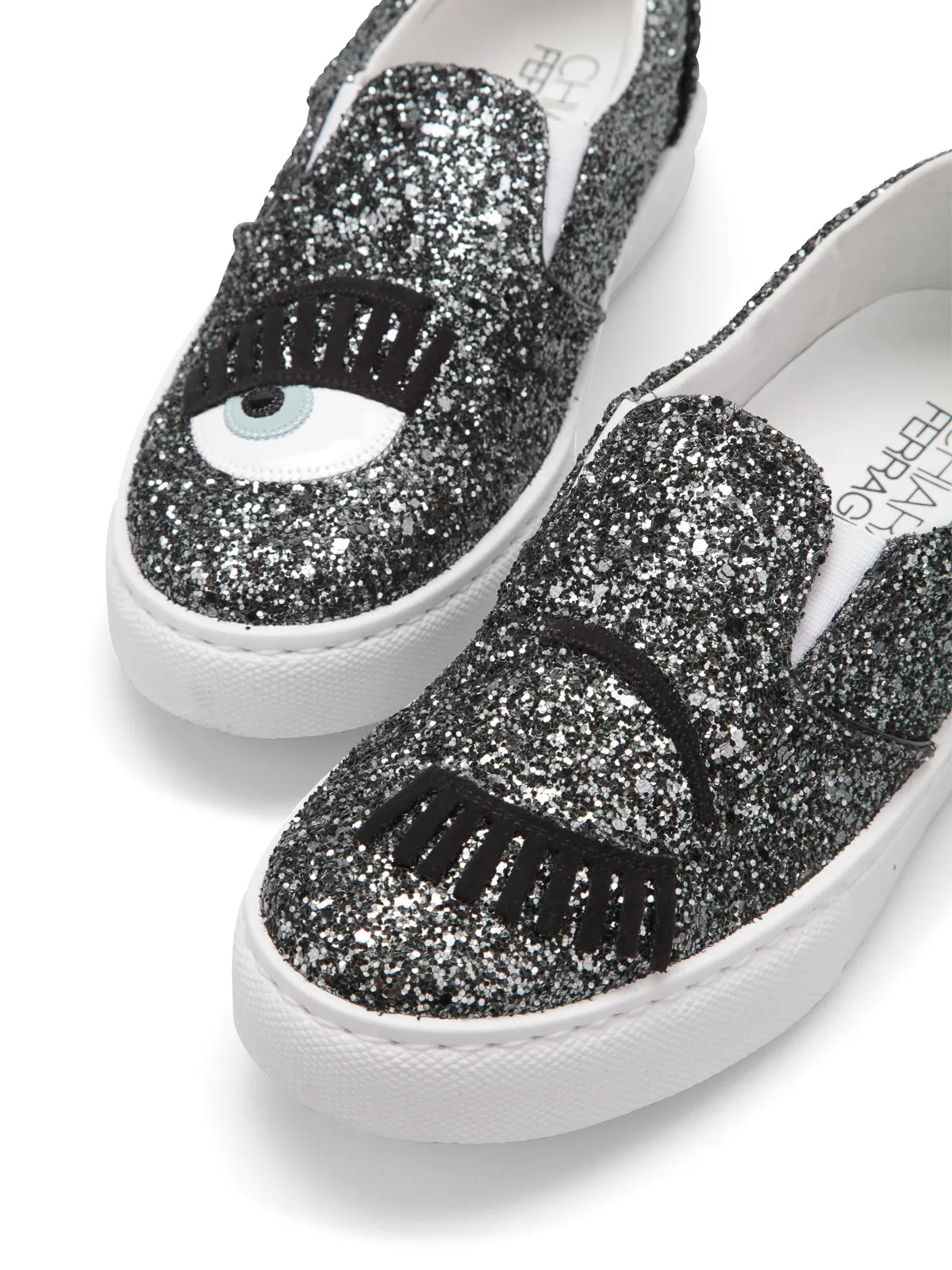 Chiara Ferragni Women's Dark Grey Glitter Flirting Wink Eye Leather Sneaker