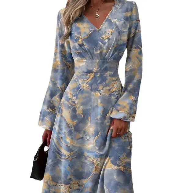 DressBetty - 2024 Spring New Slim Fit V-Neck Long Sleeve Floral Dress