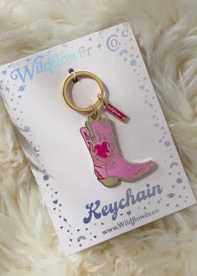 Flaming Cowgirl Boot Keychain