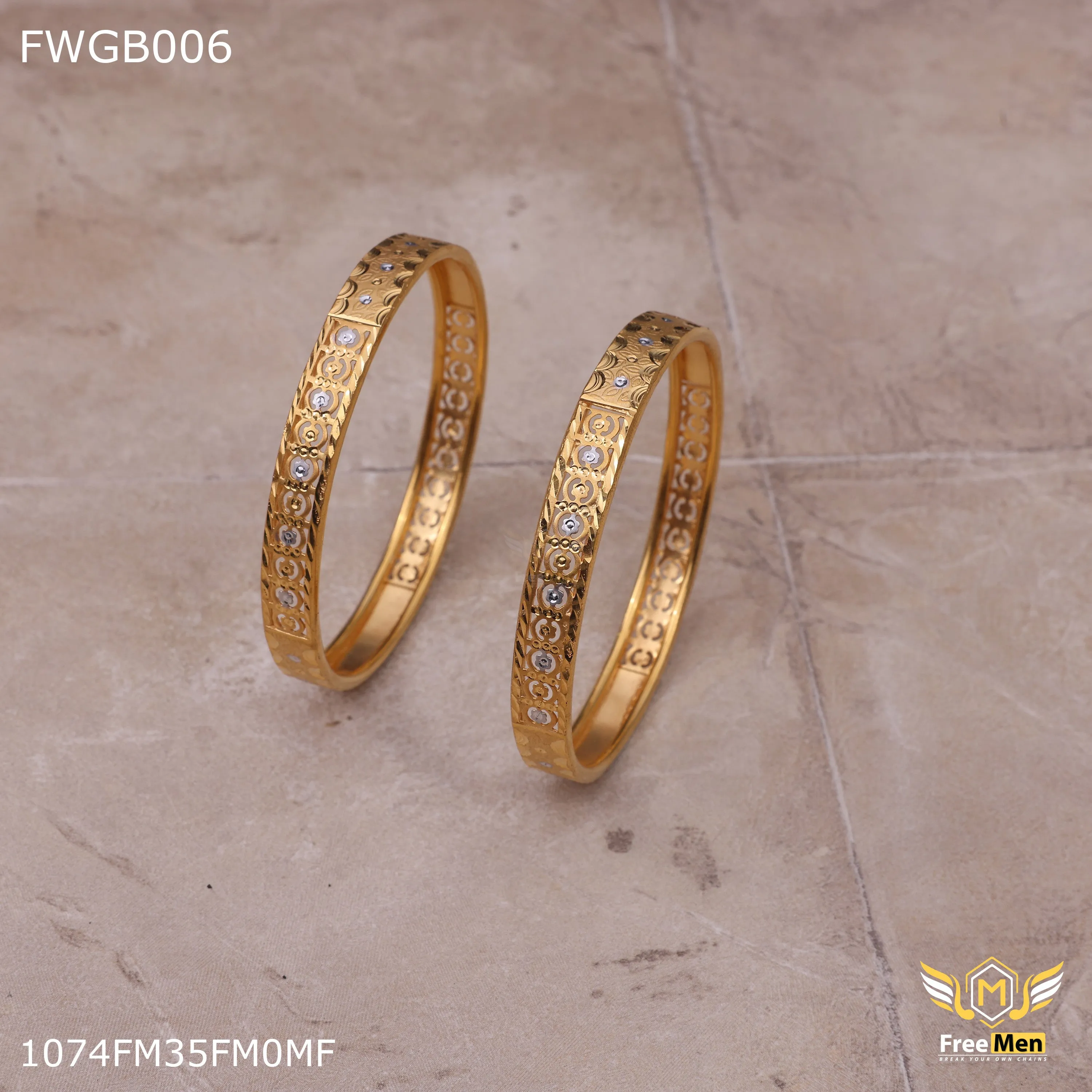 Freemen 1mg tow tone design bangles woth rhodium gold plated for women - FWGB006