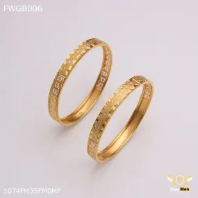 Freemen 1mg tow tone design bangles woth rhodium gold plated for women - FWGB006