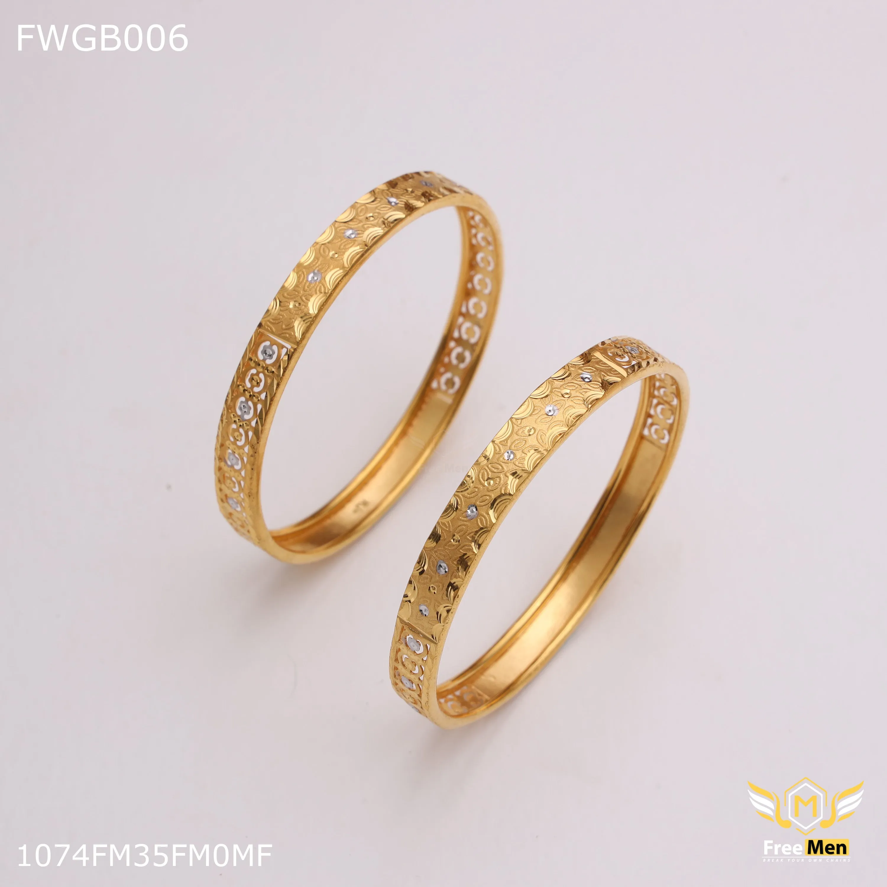 Freemen 1mg tow tone design bangles woth rhodium gold plated for women - FWGB006