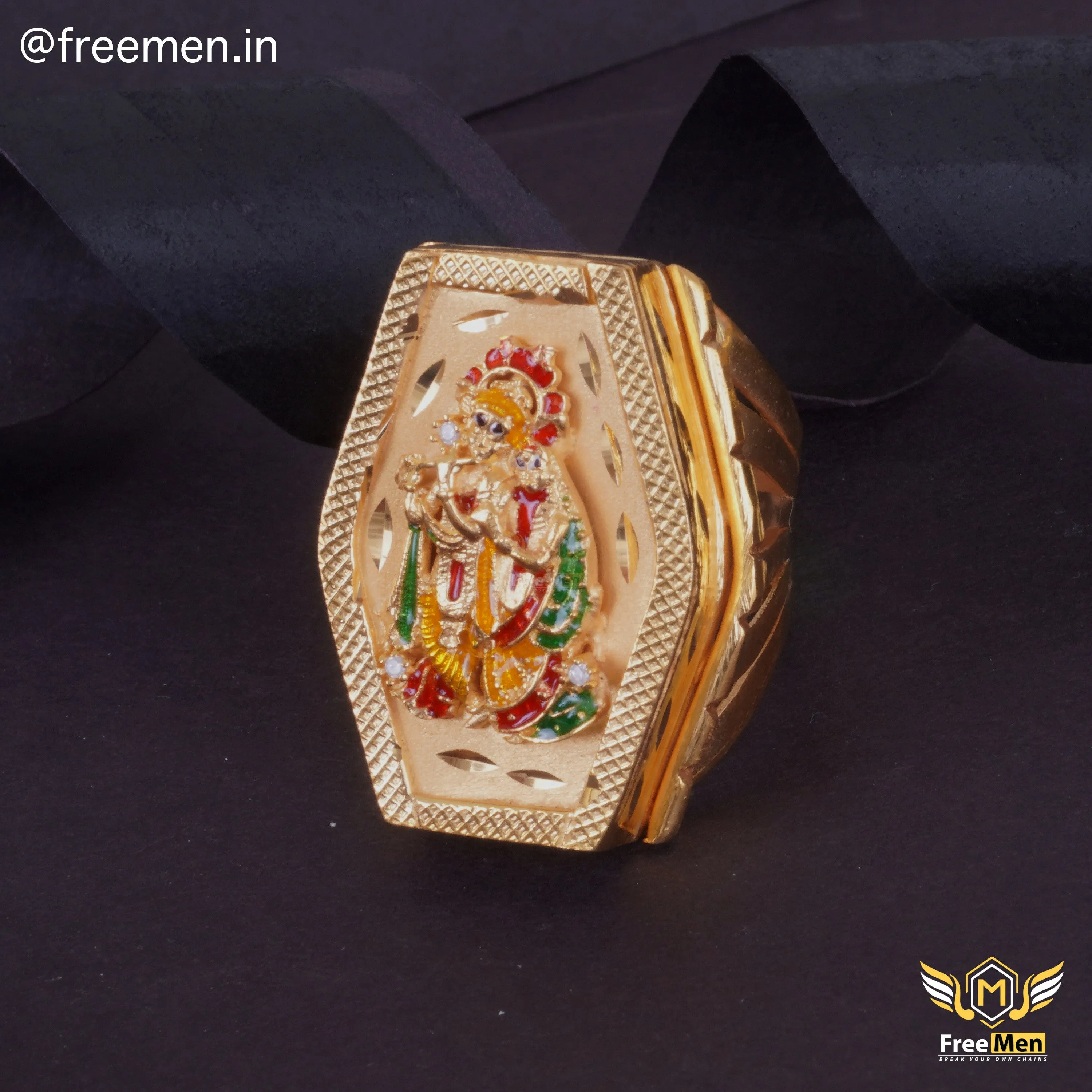 Freemen Fantastic Radha Krishna Gold Plated Ring - FMG334