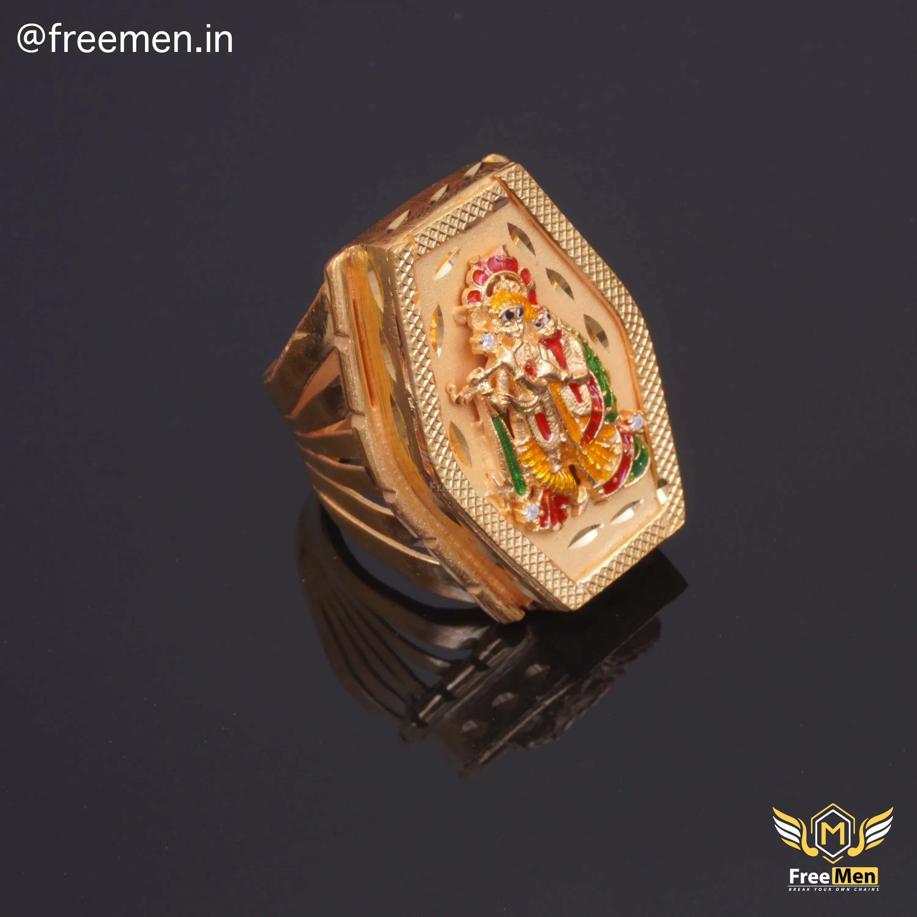 Freemen Fantastic Radha Krishna Gold Plated Ring - FMG334