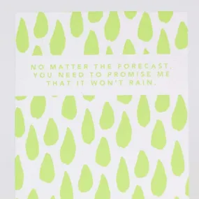 funny wedding card, promise it won't rain card for bridal party