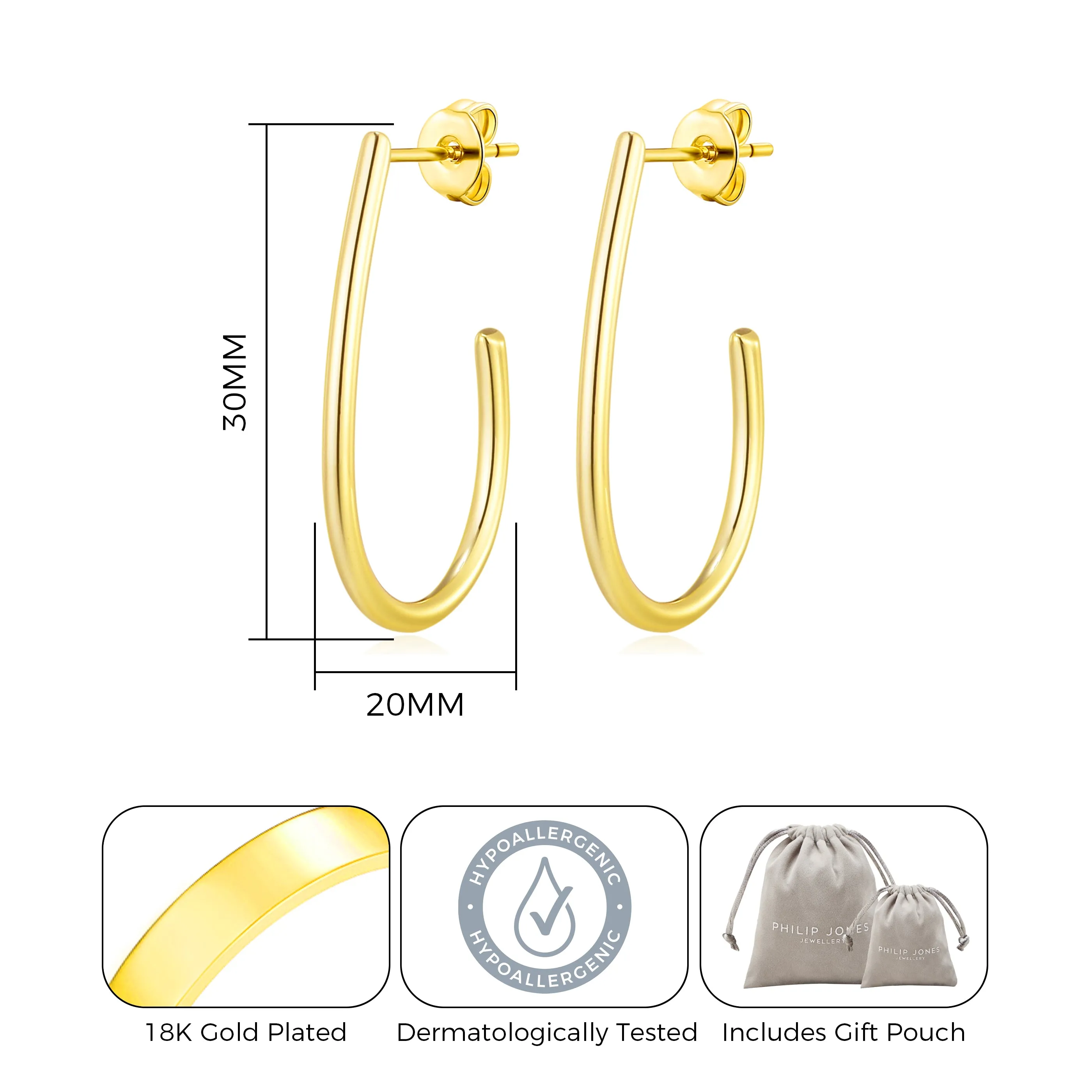 Gold Plated Oval Hoop Earrings