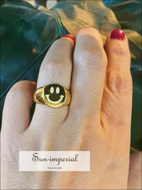 Gold Plated Stamped Smile Ring