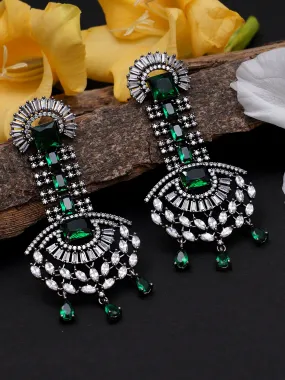 Green American Diamond and CZ Studded Dangler Earrings