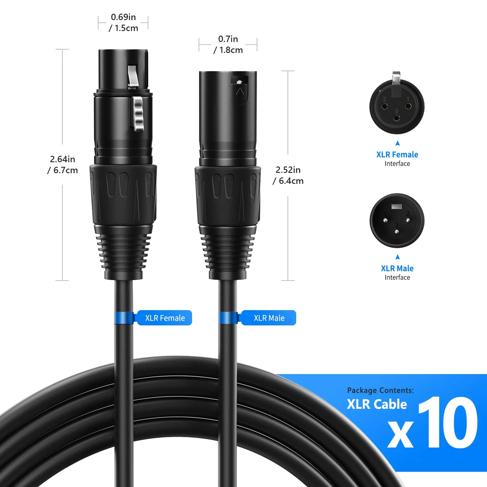 NEEWER 10-Pack 2m XLR Male to Female Connection Cable