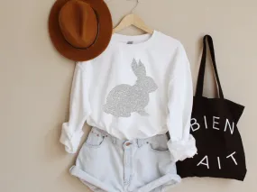 Silver Glitter Easter Bunny Unisex White Sweatshirt