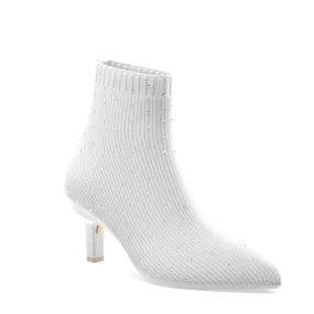 The Bootie White Knit Rhinestone   Stiletto Heel Kit 3 White - FINAL SALE