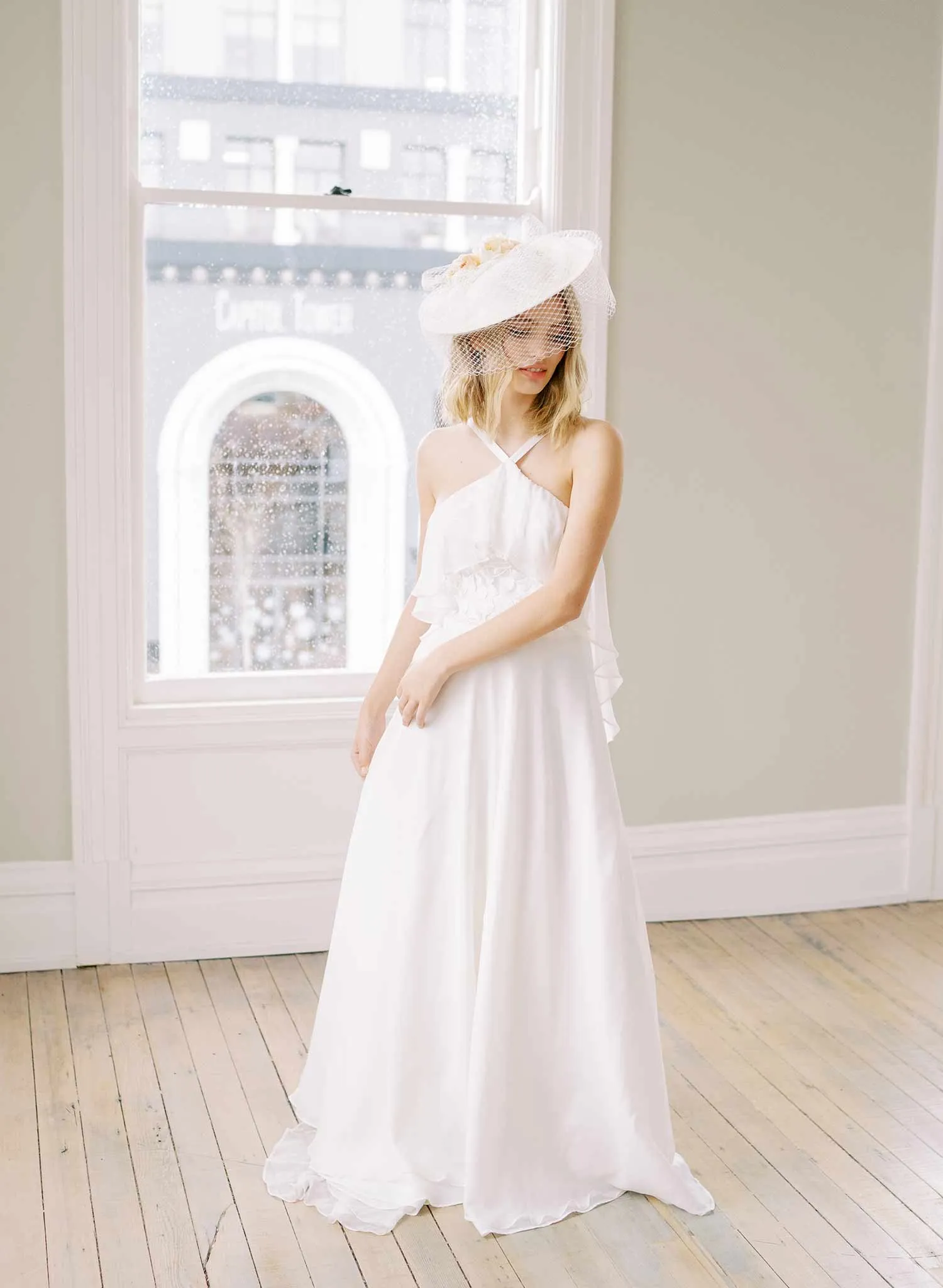 Vintage inspired bridal mini hat with veil - Style #2454